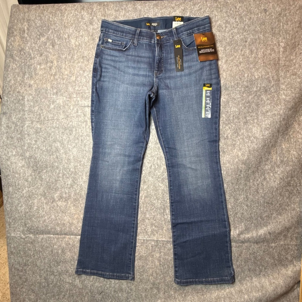 Lee Flex Motion Regular Fit Bootcut Jeans Womens 12 Short Blue Denim Cascade NWT